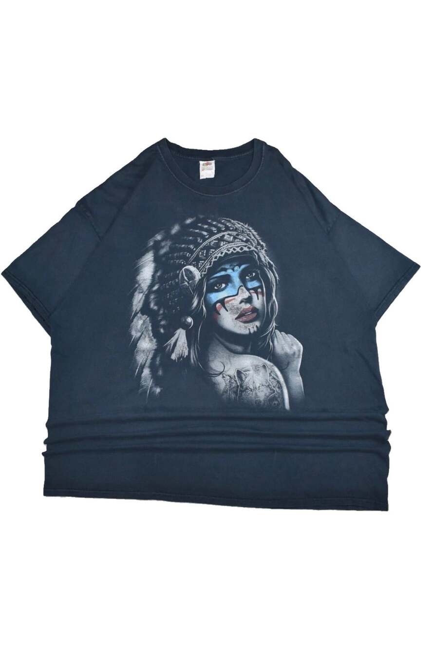 Vintage Fruit of the Loom Native American Warrior Princess Graphic Tee 3XL Black